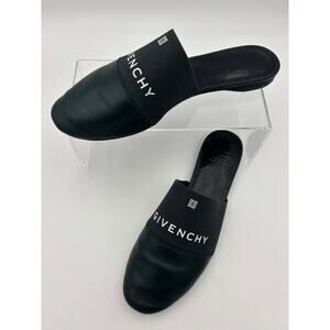 Givenchy Bedford Mules Dark Green Black Leather Logo Size 39 / 9